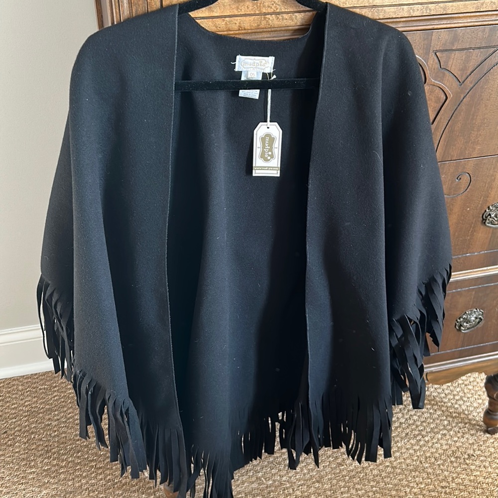 New Mudpie Black Fringe Poncho